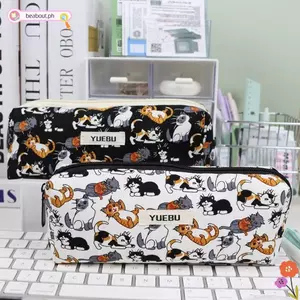 Bút chì BEABOUT, dung tích lớn có hộp văn phòng phẩm có dây kéo, Bộ sắp xếp văn phòng phẩm mèo hoạt hình dễ thương Đồ dùng đi học