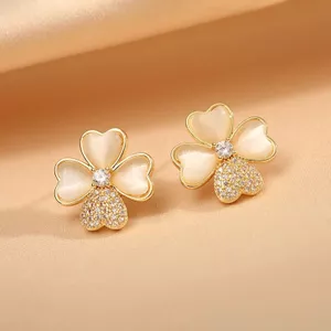 S925 Bạc Kim Opal Bốn Lá Bông Tai Cỏ Ba Lá Cao Cấp Thiết Kế Niche 2023 Phong Cách Mới Nữ Mặt Tròn Bông Tai 2026-6-1