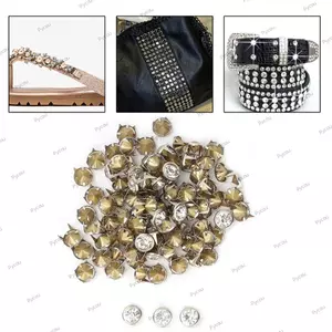 PYCOU 100 chiếc đinh tán kim loại trang trí, đinh tán pha lê khảm pha lê kích thước 10mm, thiết kế 4 móng vuốt trang trí bằng da DIY Trang trí thủ công bằng da
