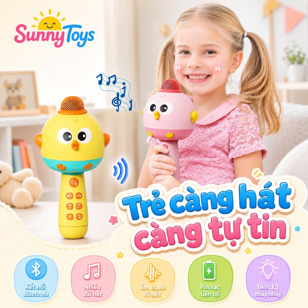 Micro Gà Con SunnnyToys Có Bluetooth - Đồ Chơi Karaoke Sạc Điện Cho Bé Vui Hát