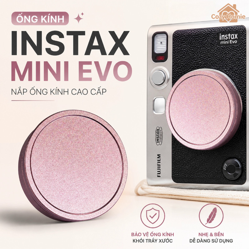 Nắp ống kính Fujifilm Instax Mini EVO hợp kim nhôm cao cấp lót nh mềm mại chống bụi trầy xước