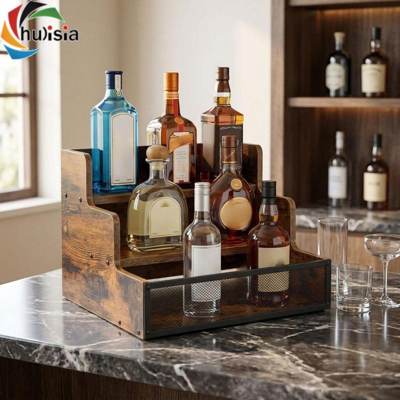 Kệ quầy Bar cổ điển để sắp xếp xi-rô cà phê, rượu whisky và các loại tinh thần khác