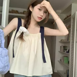 Phong cách nhẹ nhàng Áo sơ mi yếm màu sắc tương phản hàng đầu dành cho nữ Thiết kế thời trang mùa hè Áo Vest bên ngoài nhỏ