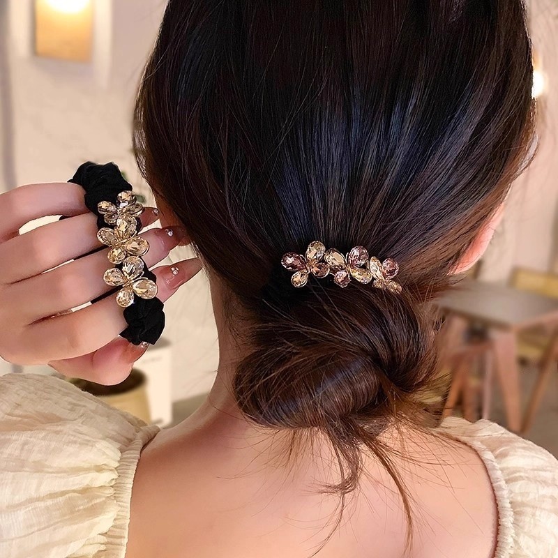 Vòng tóc bướm phong hàn đính đá dây buộc đuôi ngựa mẫu mới đa năng phụ kiện tóc nữ