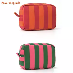 Túi lưu trữ FAVORITEGOODS, Túi trang điểm du lịch màu đỏ đen công suất cao, Thiết kế sọc bền bỉ Túi đựng son môi vải nhung dành cho nữ Cô gái