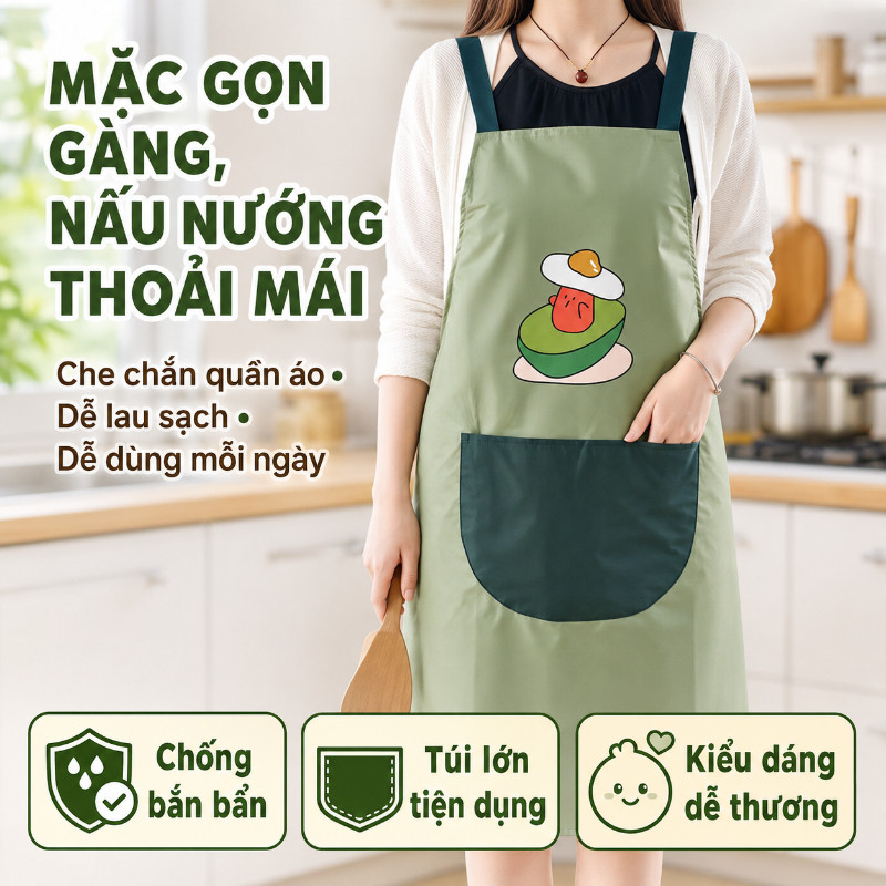 Tạp Dề Nhà Bếp Dễ Thương Chống Dầu Chống Nước, Tạp Dề Nấu Ăn Phong Cách Tây Có Túi Tiện Lợi