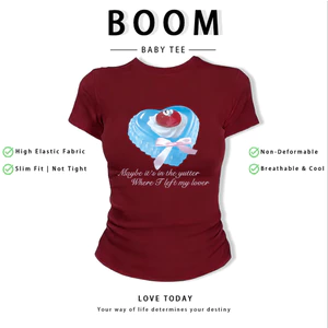 BOOM Áo Baby Tee Nữ Cotton Ôm Body-Áo Thun Ngắn Tay Y2K In Hình PhongCách Mùa Hè, Cổ Tròn Hàng Đầucách hàn quốc phong151