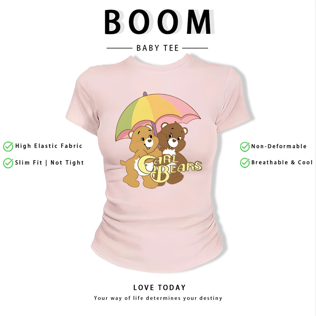 BOOM Áo Baby Tee Nữ Cotton Ôm Body-Áo Thun Ngắn Tay Y2K In Hình PhongCách Mùa Hè, Cổ Tròn Hàng Đầucách hàn quốc phong184
