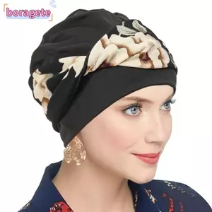 BORAGETE Hóa Trị Liệu Đầu Quấn, Co Giãn Mềm Thắt Nút Hóa Học Mũ, Mũ Bò In Hoa Co Giãn Thoáng Khí Thông Thường