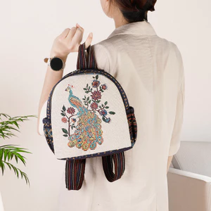 Phong Cách Dân Tộc Trung Quốc Thêu Jacquard Mini Hoạt Hình Họa Tiết Voi Đỏ Ba Lô Phù Hợp Với Túi Vải Nữ Ba Lô