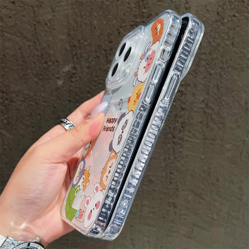 Ốp Điện Thoại Trong Suốt Có Giá Đỡ Thẻ Cho OPPO A6 Pro A15 A16 A54 A76 A3S A12E A5S A12 A5 A9 2020 A52 A72 A92 A53 A3 A16K A5X A17 A38 A58 A78 4G Thú Kawaii Động Vật
