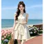 Đầm Vest không tay cổ hẹp sang trọng thời trang dành cho nữ Mùa hè Phong cách mới Cổ chữ V kiểu Pháp có dây buộc Mi