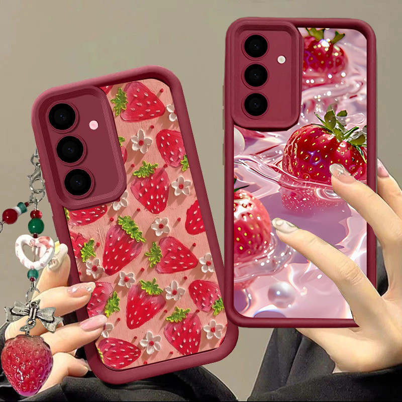 Mặt dây chuyền tranh hoa dâu tây cho Oneplus 15 13T 13 12 12R 11 11R 10R 8T One Plus NORD 5 CE 5 6 2 3 4 LITE 5G Vỏ điện thoại TPU nhiều bước chống sốc