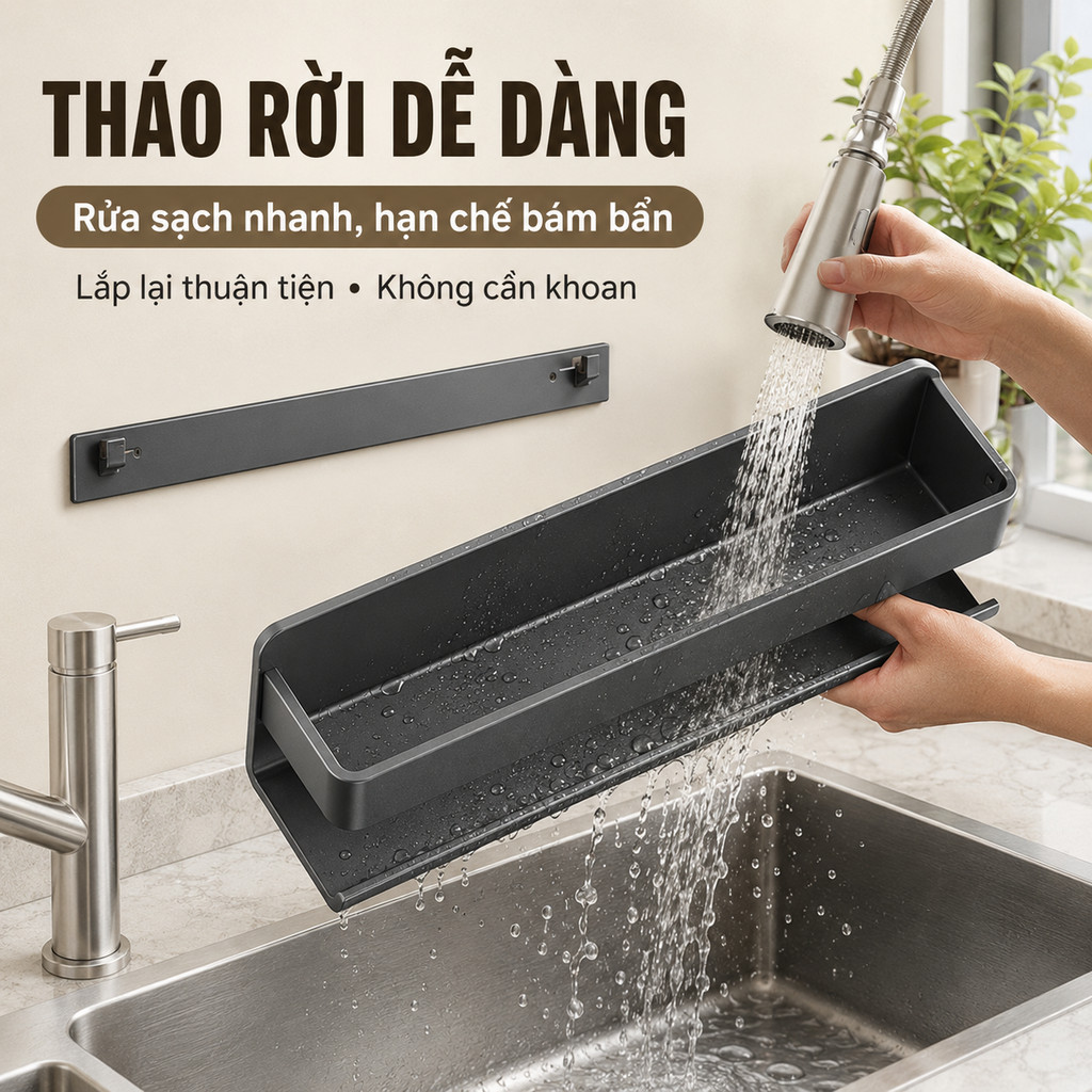 Kệ Gia Vị Nhà Bếp Thép Carbon - Đa Năng, Lắp Dán/Khoan Tường, Chịu Lực Tốt, Không Gỉ