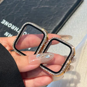 Dành cho Apple Watch Series10 / 11 42 46mm Vỏ đồng hồ kim cương Bling PC + Vỏ bảo vệ kính cường lực