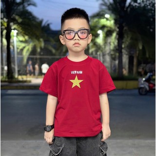 Áo thun cho bé hình cờ đỏ sao vàng ánh nhũ, áo nhóm mùng 2 tháng 9, áo phông gia đình