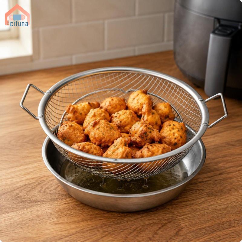 Acutuna 4 Miếng Giỏ Chiên Inox Tay Cầm Đôi Khay Dễ Dàng Vệ Sinh Giá Chảo Chiên Không Khí Để Chiên Sâu, Thịt Nướng