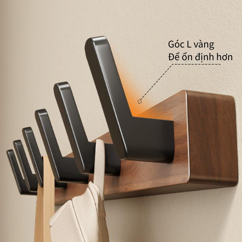 Móc treo đồ dán tường,lắp đặt 2 cách,Bản Móc Rộng,Tải Trọng Cao,chất liệu gỗ óc chó cao cấp