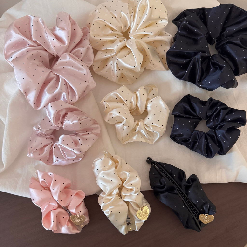 Dây buộc tóc bằng vải Satin chấm bi Hàn Quốc dành cho nữ