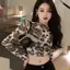 E-WOITD Thu Đông Nữ Retro Hoa Tròn Ne Áo Thun Dài Tay Slim Crop Top E-WOITD