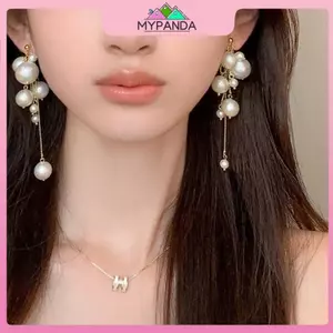 MYPANDA 1 Cặp Ngọc Trai Thanh Lịch Dài Dép Bông Tai Thời Trang Tòn Ten Bông Tai Nữ Bé Gái Hợp Thời Trang Sáng Bóng Bông Tai Quà Tặng Trang Sức Đám Cưới.