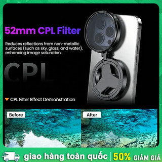 Ống kính phân cực CPL 52mm từ tính cho smartphone Giảm phản xạ, Gắn từ tính, Máy ảnh di động