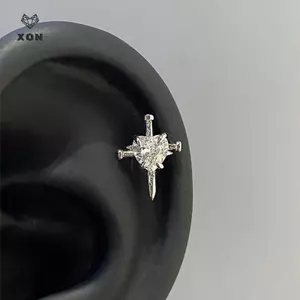 Bông tai Zircon hình trái tim phong cách Punk dành cho nữ Bông tai sáng bóng thời trang Phụ kiện trang sức Quà tặng [Mina]