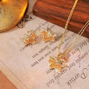 Vàng Nhấp Nháy Kim Cương Kỳ Lân Mặt Dây Chuyền Vòng Cổ Cao Cấp Tinh Tế Tất Cả Trận Đấu Ngọt Ngào Thiết Kế Dễ Thương Xương Đòn Dây Chuyền Vòng Cổ 5.24