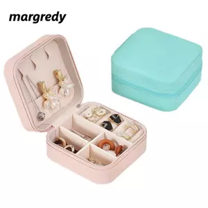 Hộp trang sức MARGREDY, Hộp trang sức du lịch cỡ nhỏ bằng da PU, Thiết kế đơn giản dễ thương Phong cách Macaroon Hộp trang sức di động Sử dụng tại nhà