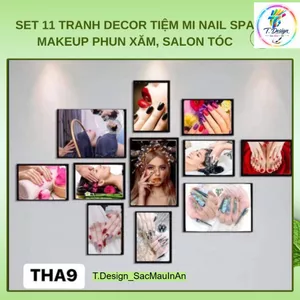 "Bộ 11 Tranh Decor Tiệm Nail, Spa Makeup & Salon Tóc - Mẫu đa dạng, dễ dán tường với keo có sẵn"