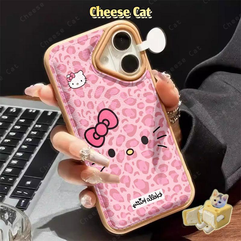 Mèo Da Báo Hồng Ốp Lưng Điện Thoại iPhone 15 17 13 12 14 11 Pro Plus 16 Pro Max Xs Max XR 7Plus 8Plus Bao Da Điện Thoại