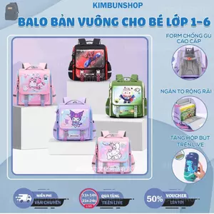 Balo bản vuông siêu nhẹ, chống gù, chống nước cho bé trai, bé gái lớp 1-6-kimbunshop7