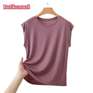 Áo thun nữ modal trơn mùa hè mới tay ngắn mỏng áo sơ mi dáng rộng thông thường Áo đa năng L 2XL