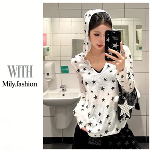 Milyfashion In Hình Ngôi Sao Có Mũ Trùm Đầu Áo Thun Dài Tay Mùa Hè Phong Cách Mới Rời Mỏng Hơn Nhìn Mỏng Top 5OEH