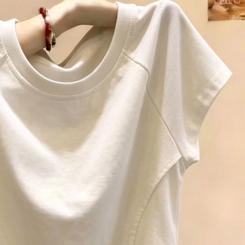 [Giảm giá trong thời gian có hạn] Áo thun Cotton trắng mỏng hơn cổ tròn tay ngắn phong cách mới mùa hè xương cá mỏng hơn Thiết kế hàng đầu