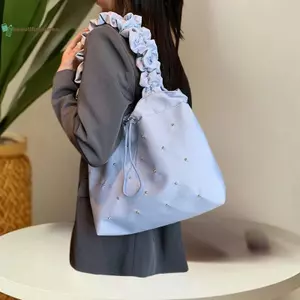 BeautifulHomeA Hàn Quốc Hợp Thời Trang Dây Rút Xếp Ly Túi Đeo Vai Thời Trang Dung Tích Lớn Túi Tote Ngọt Mát Thường Ngày Đa Năng Túi Xách Nữ VN