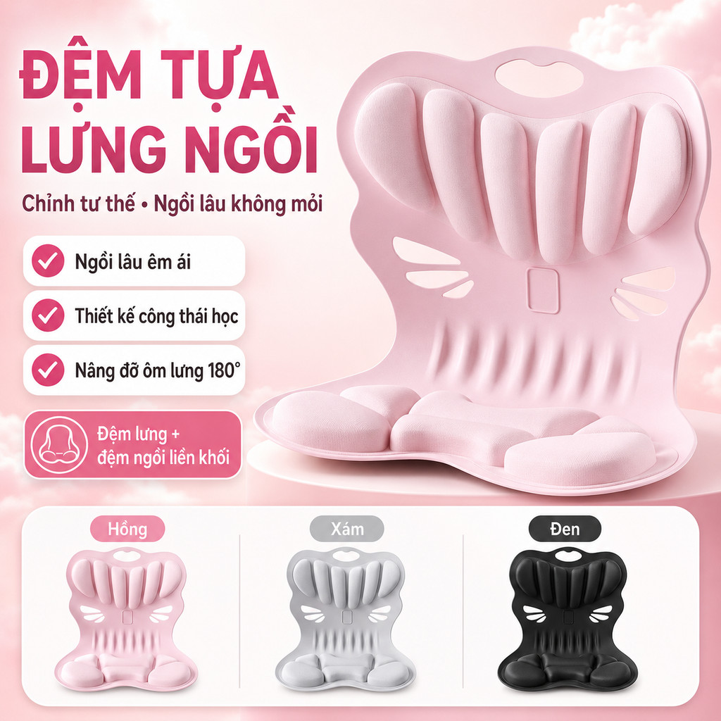 Ghế Bệt Tựa Lưng Công Thái Học Vỏ Sò – Chống Gù, Hỗ Trợ Cột Sống, Giảm Đau Lưng, Dành Cho Mẹ Bầu, Học Sinh & Văn Phòng