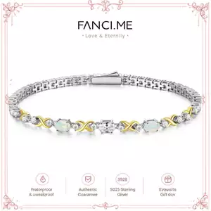 FANCIME "Eternal Duo" Vòng tay Tennis Opal Sterling Silver Birthstone tháng 10