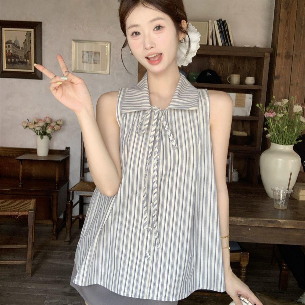 [Giảm giá 50%] Áo sơ mi nơ sọc cao cấp kiểu Pháp mùa hè Phong cách mới Slimer Look Commuter Top