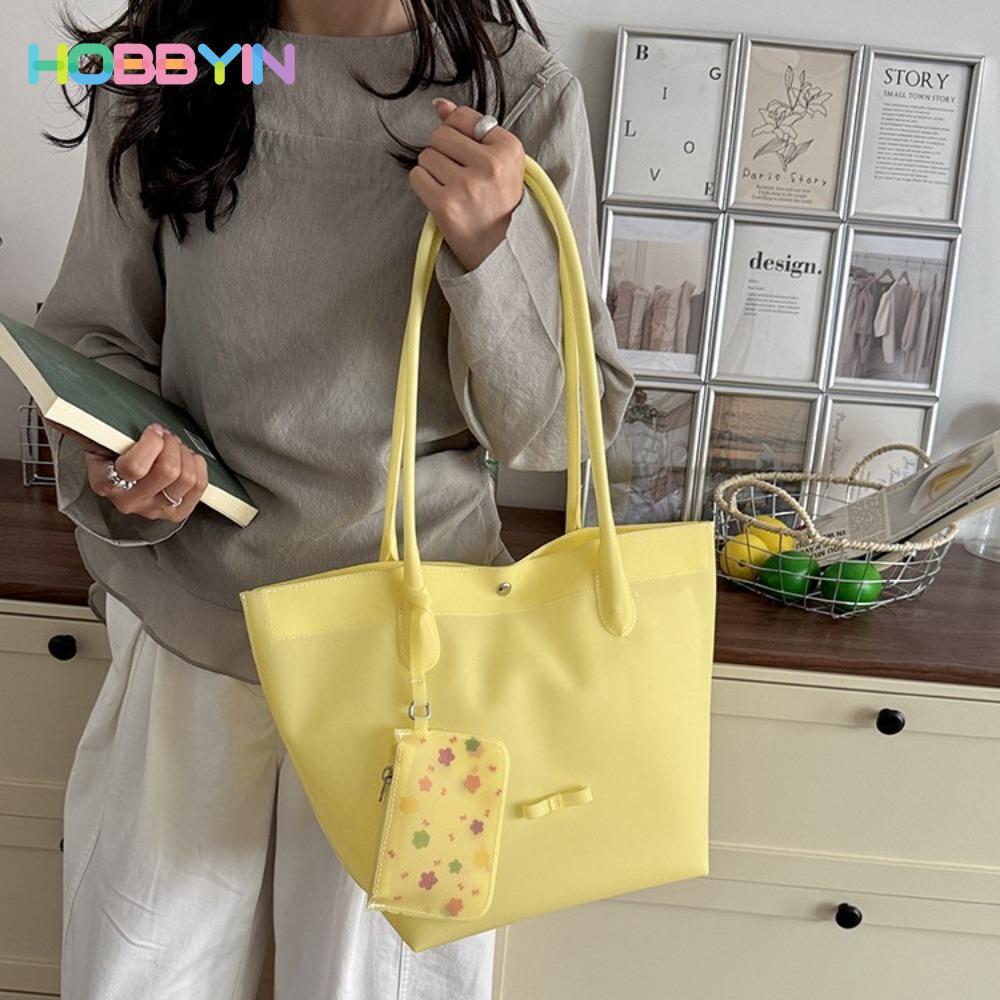 Túi xách trong suốt HOBBYIN, Túi Tote công suất lớn PVC, Túi đeo vai đi biển chống nước màu thạch trơn sành điệu