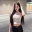 Mùa hè rốn Top Thiết kế khâu ren phong cách Pháp Slim-fit màu trắng mặc bên ngoài tay ngắn
