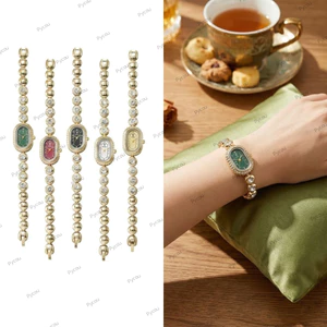 Đồng hồ thạch anh nữ PYCOU, Đồng hồ đeo tay mỏng mặt hình bầu dục bằng kim cương giả, Đồng hồ mặt số nhỏ bằng hợp kim tối giản có thể điều chỉnh thông thường cho bé gái