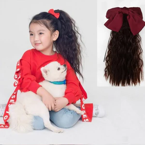 VN Tóc Xoăn Tóc Giả Đuôi Ngựa, Tự Nhiên, Dài, Dễ Thương Ngọt Ngào, Thích Hợp Cho Bé Gái, Trang Trí Công Chúa, Trẻ Em Đặc Biệt, Nơ Đỏ, Chịu Nhiệt, Phụ Kiện Tóc.