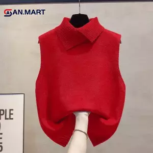 AN.MART Hàn Quốc Áo Vest Dệt Kim Không Tay Nữ Màu Trơn Ve Áo Thu Đông Hàng Ngày Mặc Lớp Mềm Mại Ấm Áp Nhìn VN