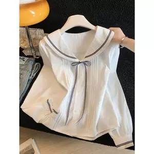 Áo sơ mi nơ cổ hải quân phong cách Preppy Mặc thường ngày Slimer Look Top Áo thun