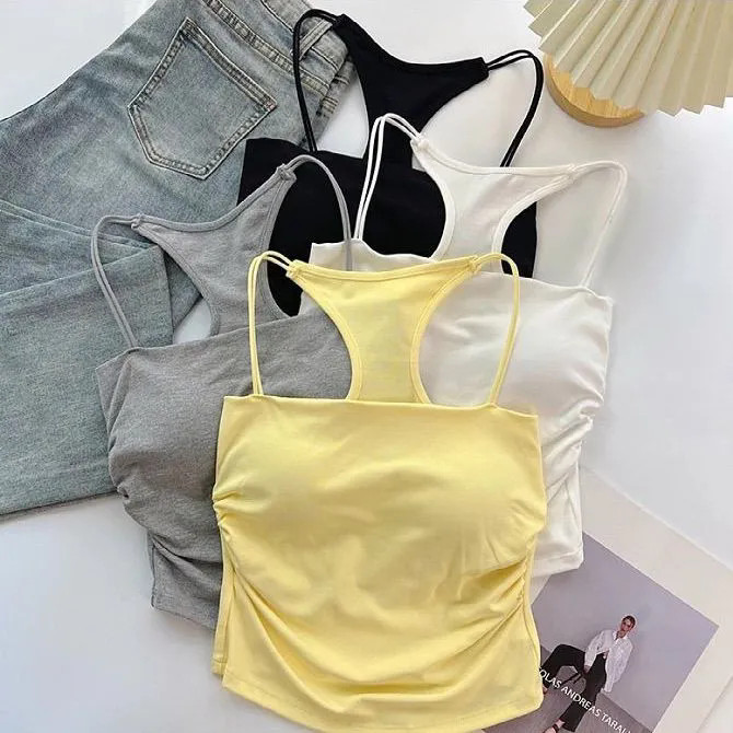 Milyfashion Thiết Kế Dệt Kim Sling Mùa Hè Cao Cấp Gợi Cảm Vô Hình Dây Đeo Vai Không Tay Ngắn