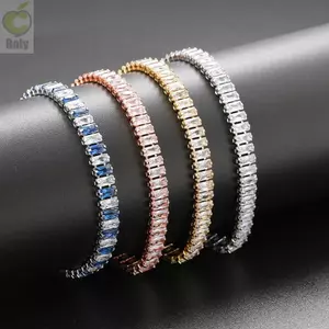 Vòng tay dây chuyền ROLY, Vòng tay pha lê có thể điều chỉnh cầu vồng, Dây chuyền tay màu Zirconia hình chữ nhật dành cho nữ