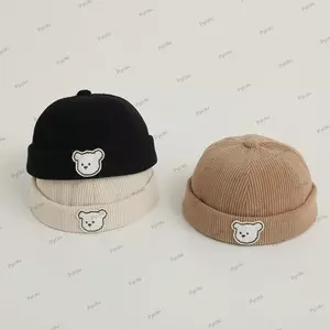 Mũ không vành PYCOU, Mũ chủ nhà ấm áp bằng vải nhung, Gấu hoạt hình cổ điển Màu trơn có thể điều chỉnh mái vòm Beanie mùa thu đông