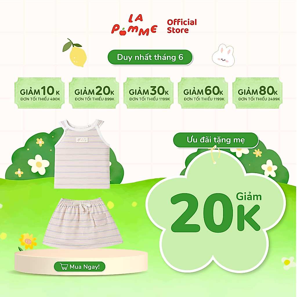 Bộ váy áo sát nách La Pomme biển mộng mơ - Sợi Natural Cotton thoáng mát – Bé gái - 9M - 5Y