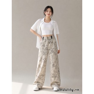 DADULILY Quần Jean Nữ Ống Rộng Cạp Cao In Hoa Cà Vạt Của Mỹ